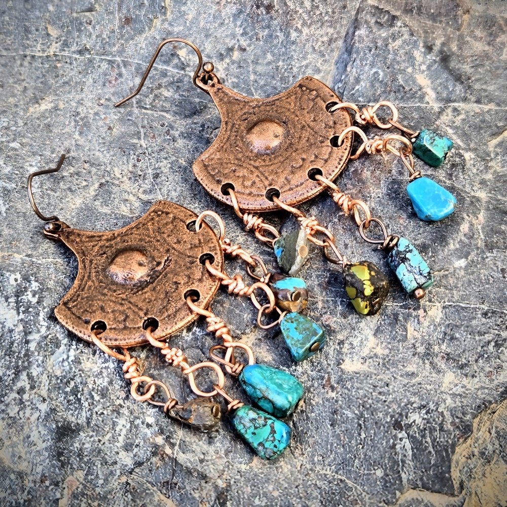 Rugged In Grit Naturally Mined Turquoise In Antique Copper In Artisan Earrings